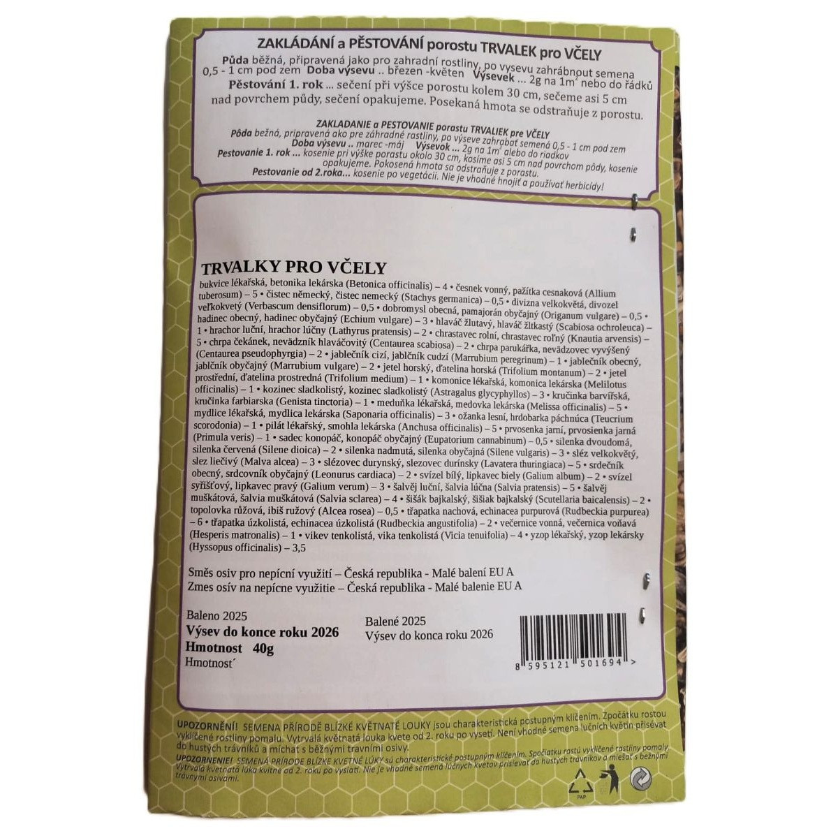 Kitartó virágok méheknek - Planta Naturalis magok - keverék - 40 g